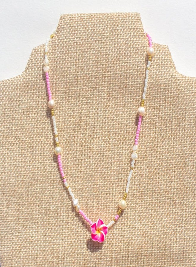 POYAMUSE Hawaiian Flower Choker Necklace for Women - Boho Beach Jewelry, Plumeria Choker Necklace Jewelry for Women, Tropical Accessories for Summer Vacation - Pink - Image 3